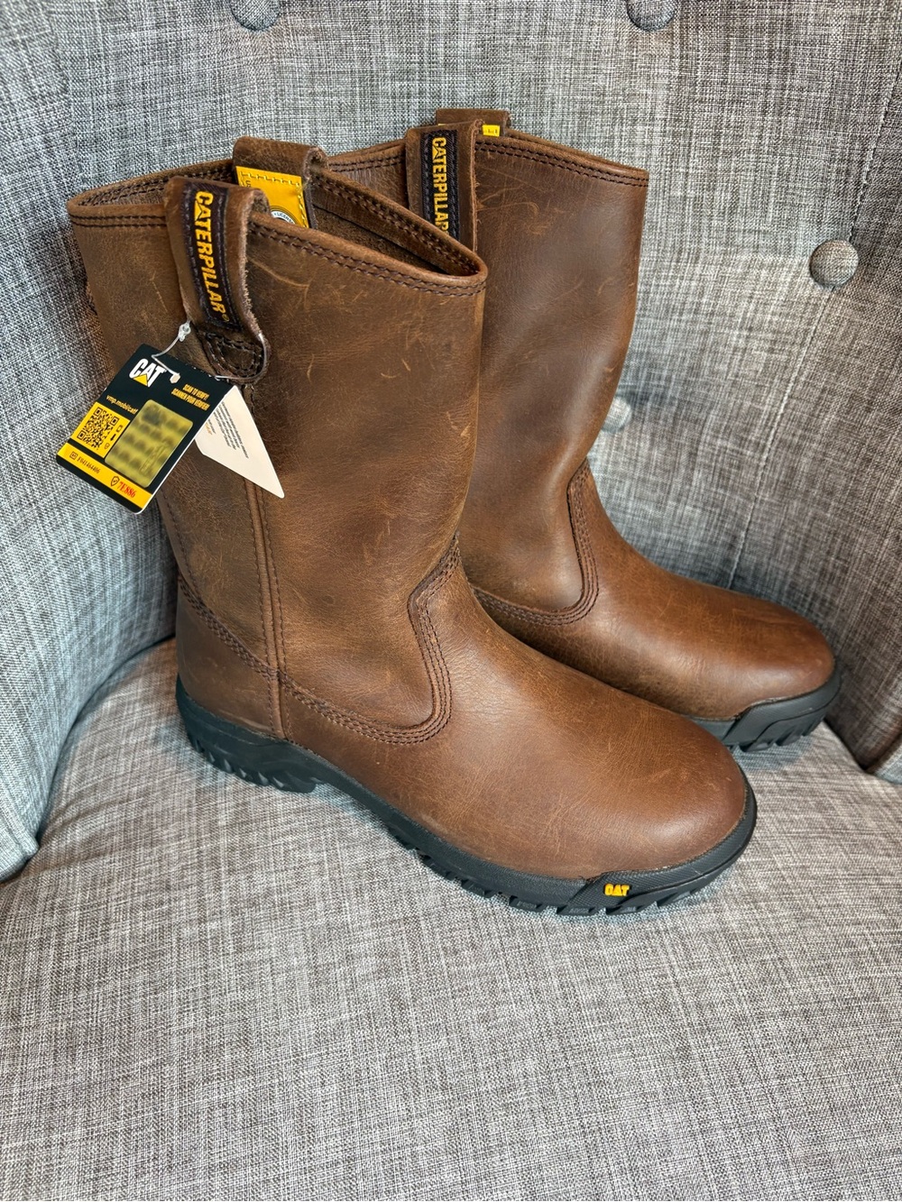 Caterpillar Brown Leather Pull-On Western Work Boots Men’s 7.5